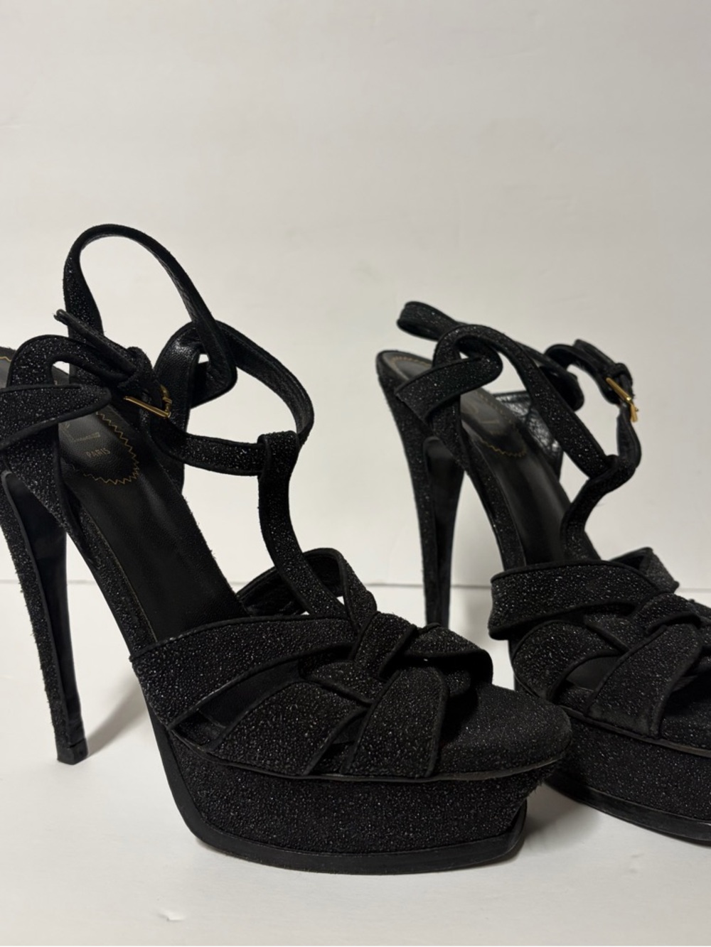 Saint Laurent Tribute 105 Platform Sandals Calfskin Black size 39.5 - Picture 2 of 13